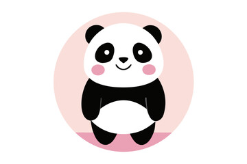 Adorable cartoon illustration of a standing panda with big round eyes, blushing cheeks, and a happy smile, set against a soft pastel background. 