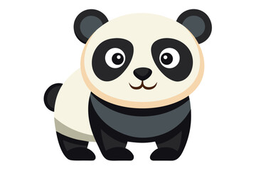 Adorable cartoon illustration of a standing panda with big round eyes, blushing cheeks, and a happy smile, set against a soft pastel background. 