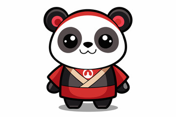 Adorable cartoon illustration of a standing panda with big round eyes, blushing cheeks, and a happy smile, set against a soft pastel background. 