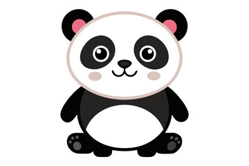 Adorable cartoon illustration of a standing panda with big round eyes, blushing cheeks, and a happy smile, set against a soft pastel background. 
