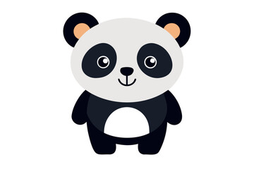 Obraz premium Adorable cartoon illustration of a standing panda with big round eyes, blushing cheeks, and a happy smile, set against a soft pastel background. 
