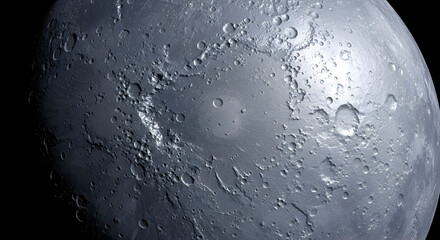Detailed view of the moon's surface with craters and rough terrain against a dark space background