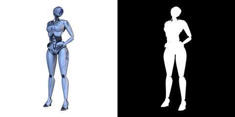 Futuristic humanoid robot in contrasting background