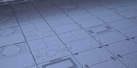 Futuristic metal floor with geometric patterns