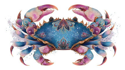 Decorative crab concept for zodiac Cancer design on clean isolated on a Transparent background, PNG file.