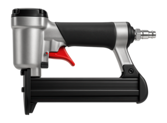 Pneumatic stapler with a bottom-load magazine for upholstery work.