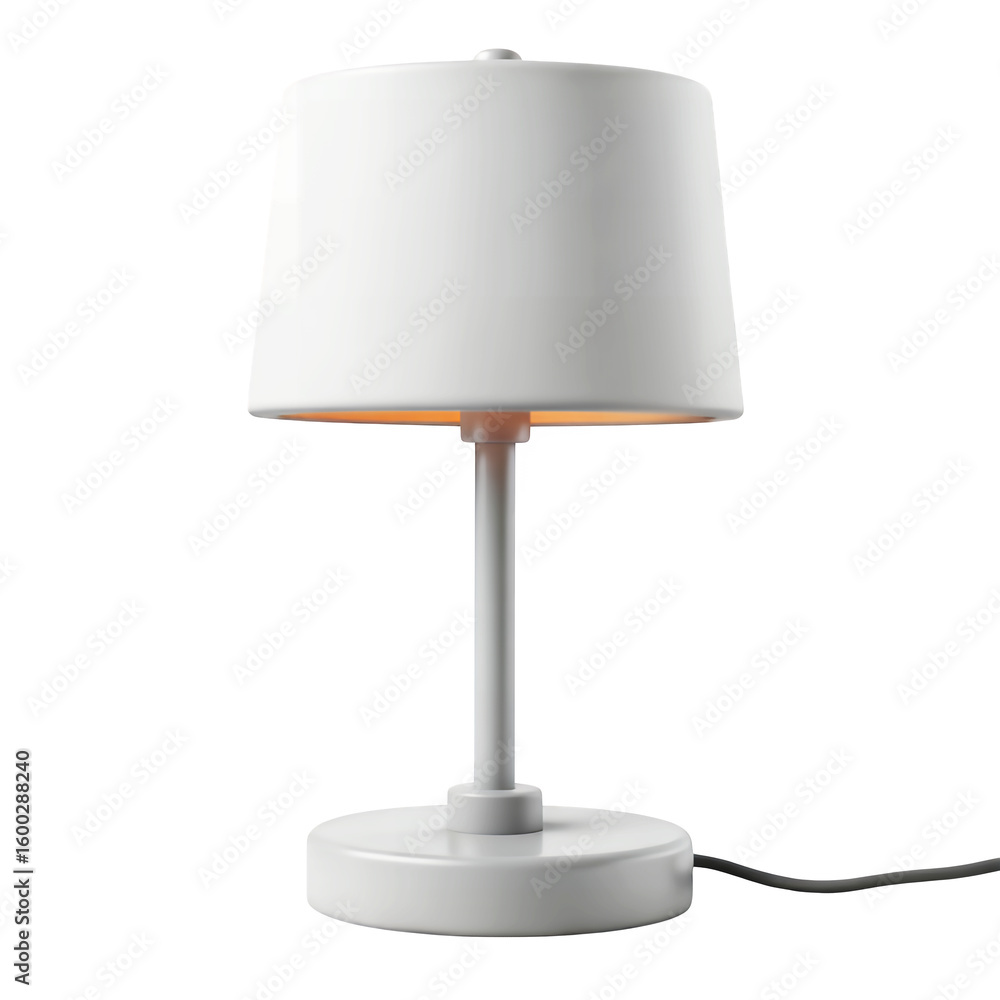 Poster a simple white table lamp with a cylindrical shade shines softly glow on transparent background