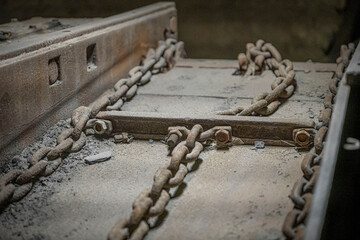 Detail of a armored face conveyor in a mine