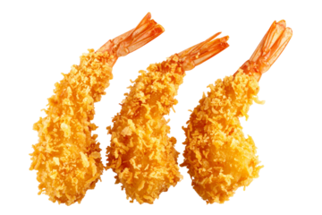 Golden Fried Prawn Tempura with Crispy Coating and Curled Tail, Transparent Background