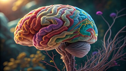 Vibrant, colorful human brain symbolizing creativity, innovation, and complex thought