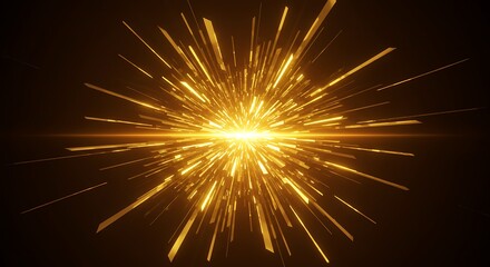 An abstract golden light explosion with radiating lines creates a dynamic and