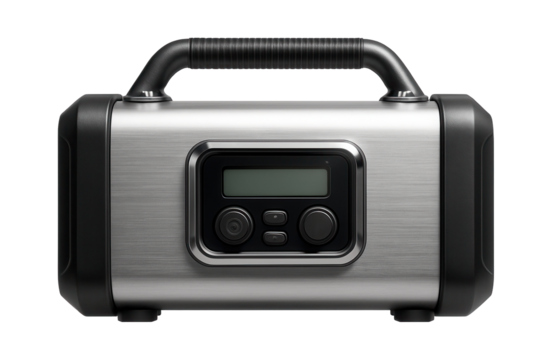 Low-profile generator with a digital display for voltage and frequency monitoring on a yacht.