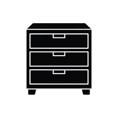 Simple black silhouette of a three drawer nightstand