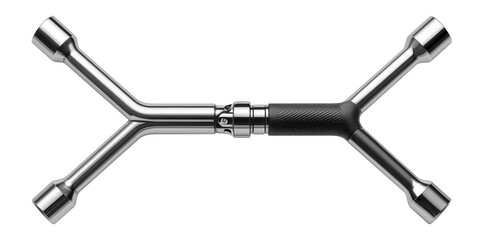 Folding lug wrench with collapsible arms for easy storage in a vehicle's trunk.