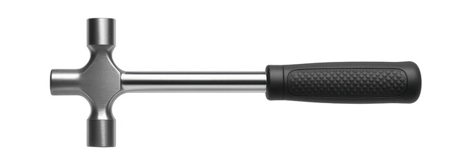 Heavy-duty lug wrench with a rubberized grip for a secure hold in a professional auto shop.