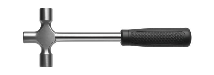 Heavy-duty lug wrench with a rubberized grip for a secure hold in a professional auto shop.