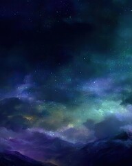 Fototapeta premium Colorful Night Sky With Stars And Mountains