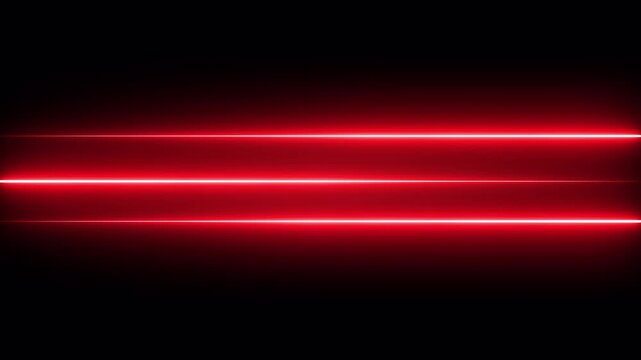 Light and stripes opposite deraction moving fast over dark background. Red light glare beam. A sharp horizontal beam reflection