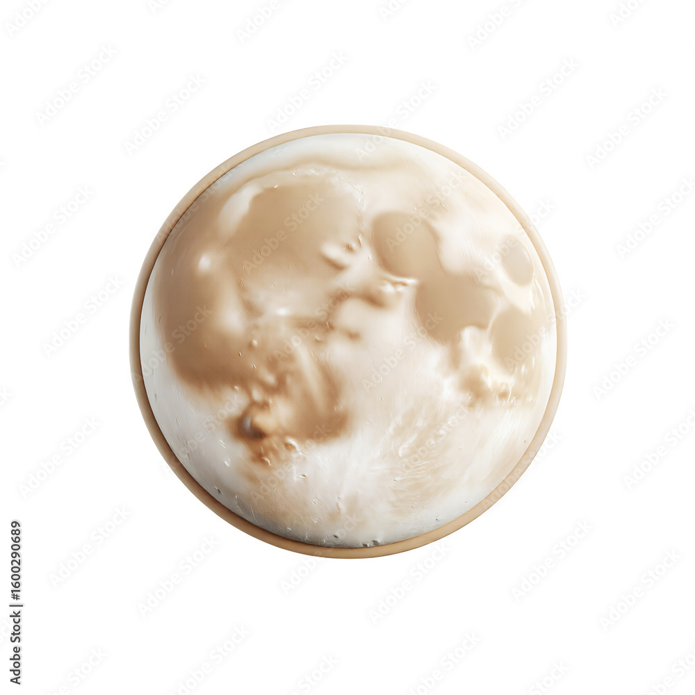 Aufkleber a circular object with a marbled surface of white and beige tones on transparent background