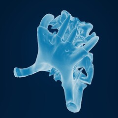 3D render of a human vertebrae on a dark background
