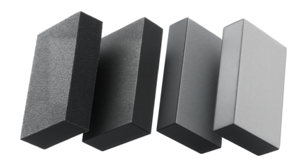 Sanding sponge blocks with various grit surfaces for drywall finishing.