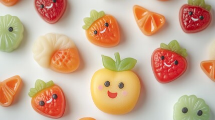 kawaii fruit salad on a white background -