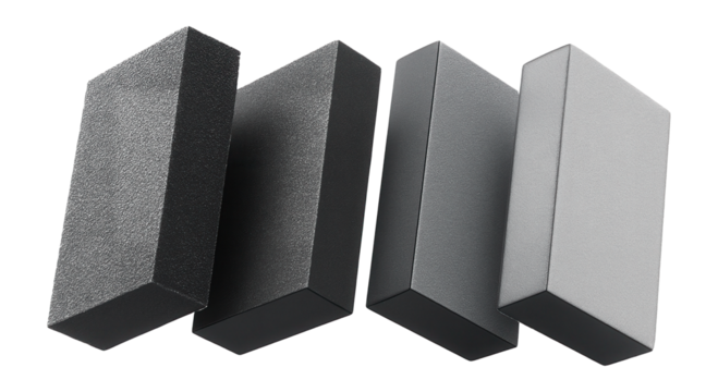 Sanding sponge blocks with various grit surfaces for drywall finishing.