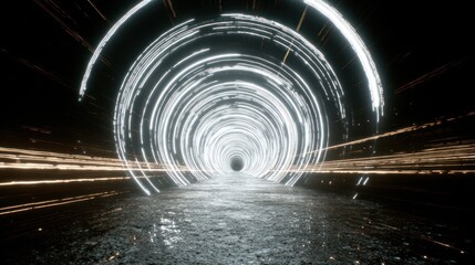 Futuristic tunnel with glowing rings