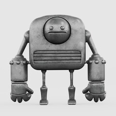 Retro-style metal robot with simple features.