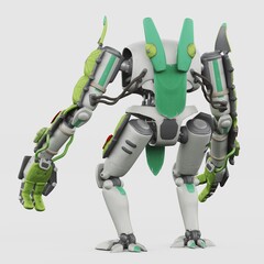Futuristic green and white humanoid robot design