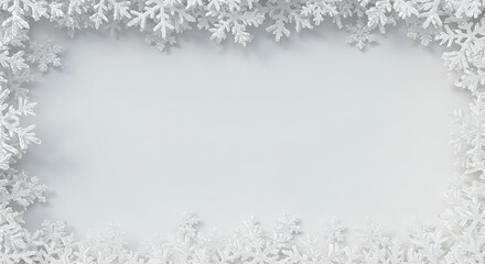 A frame of delicate white snowflakes surrounds a blank space creating a