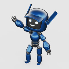 Friendly blue robot waving cheerfully.