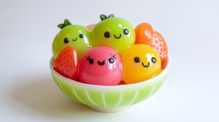 kawaii fruit salad on a white background -