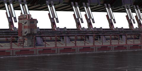Futuristic industrial interior with machinery. © Ilie