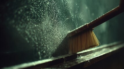 Cleaning a window with a brush