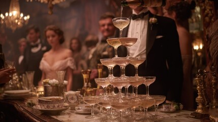 Luxurious champagne tower at a lavish party