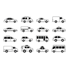 Various vehicle doodles isolated on white background