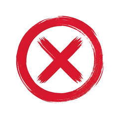 Obraz premium Red circle with rough textured cross mark graphic element isolated on a transparent background png, cut out, clipping path, social media, Advertisement, high quality, HD photo, close up, web, banner.