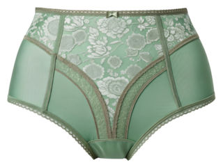 Elegant green high waisted panties with floral lace detailing a beautiful example of fine lingerie and feminine style for designers or advertisers
