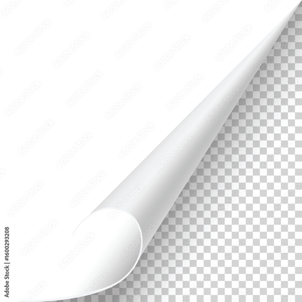 Poster curled paper corner. curve page corner, page edge curl and bent paper sheet with realistic shadow. p