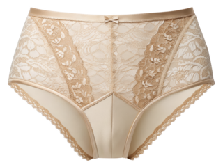 Elegant high waist panties in beige with floral lace detail for comfortable underwear and intimate apparel for women