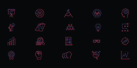 Business strategy icon set plan, goal and solution. Analisis brainstorming business to the growth achievement