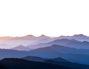 Misty Mountain Range Silhouette at Sunrise, Layered Depth Effect, Side View, Transparent Background