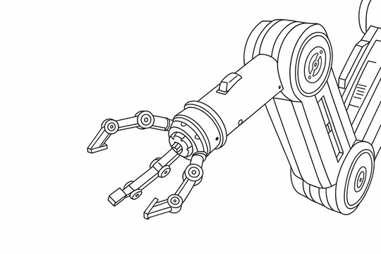 Black line illustration of industrial robotic arm