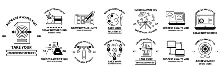 Fototapeta premium Set of illustrations in the concept of business equipment in a line style