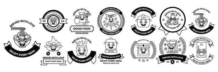 Set of illustrations in the concept of Food and kitchenware in a line style