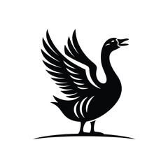 Obraz premium Black silhouette of a goose with wings spread open