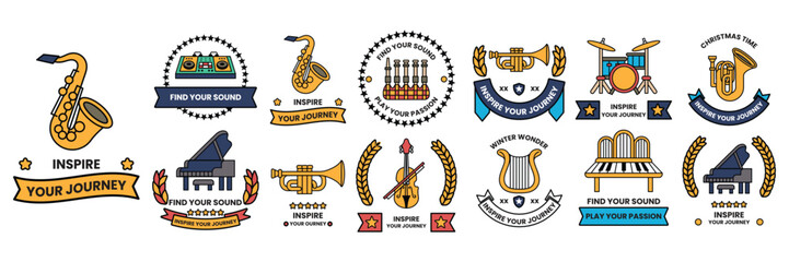 collection of musical symbols and logos