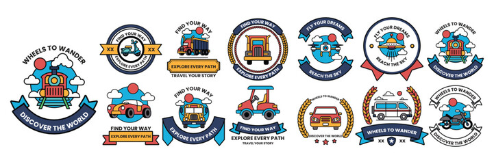 Obraz premium collection of badges with various vehicles on them