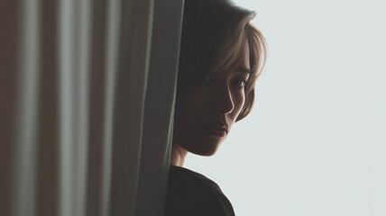 Obraz premium This person leans against a doorframe, deep in thought, reflecting on shame and emotional pressure.